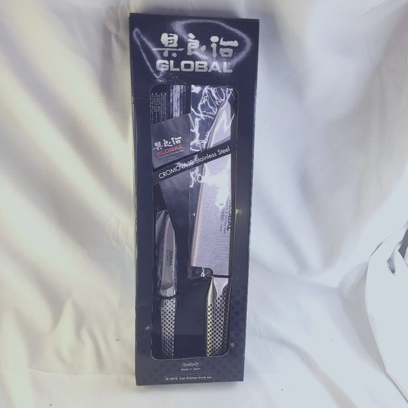 GLOBAL G-4615 2PC KNIFE SET SANTOKU + CHEF'S PARING KNIFE - NEW - Picture 1 of 4